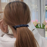 Barrette cheveux CrystalMuse fixant une coiffure élégante sur cheveux longs d’une femme.